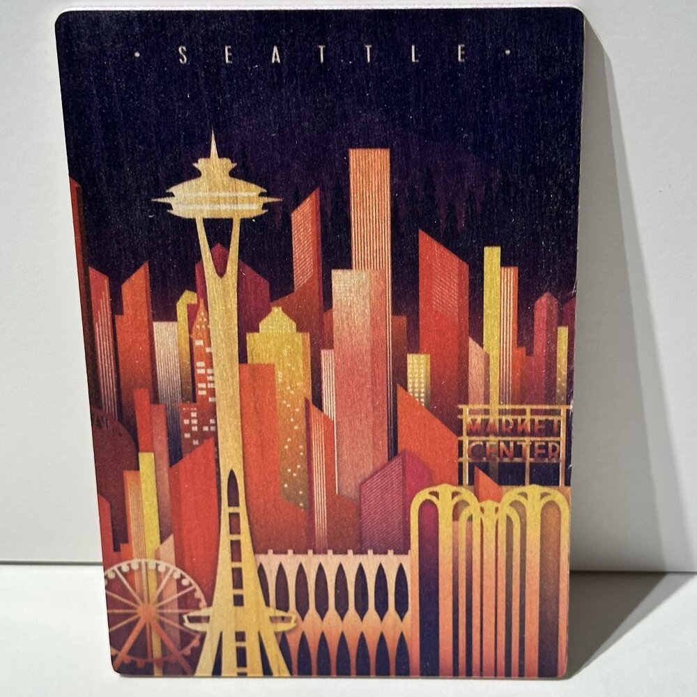 Lantern Press Wood Postcard Seattle Night Scene